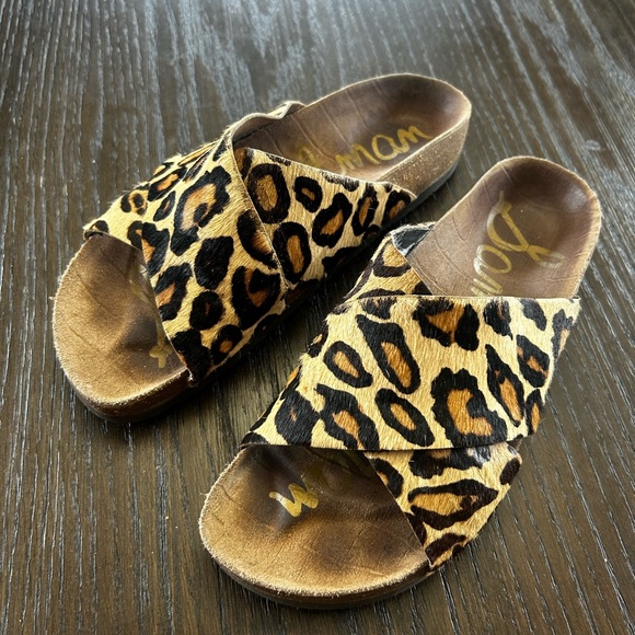 Sam Edelman sandals leather faux  animal‎ fur leopard bohem hippie comfy - Picture 4 of 7
